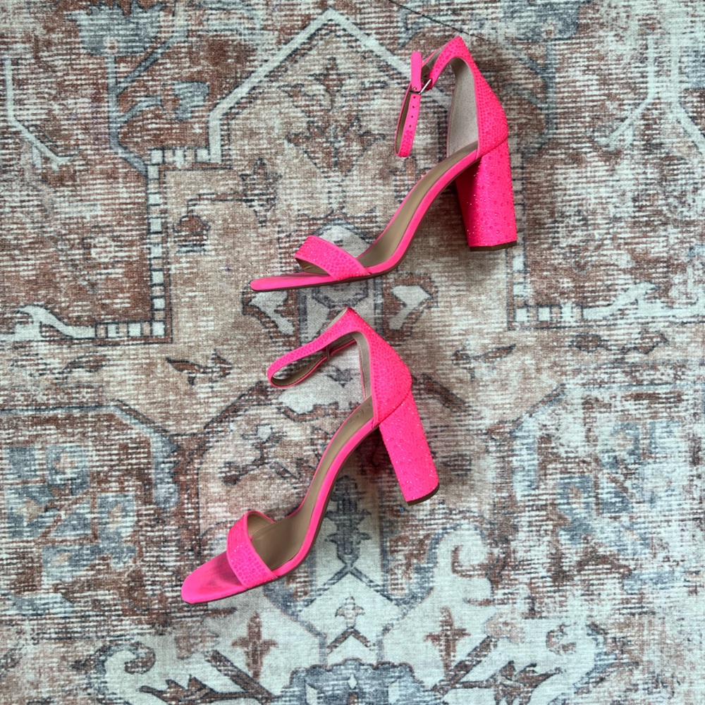Neon Hot Pink Suede Crystal heels